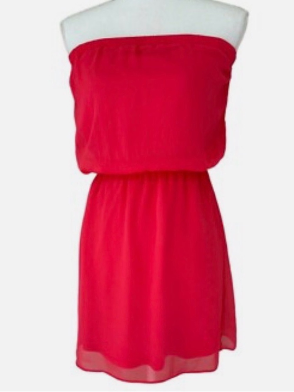 S - Express Strapless Bright Red Blouson Dress